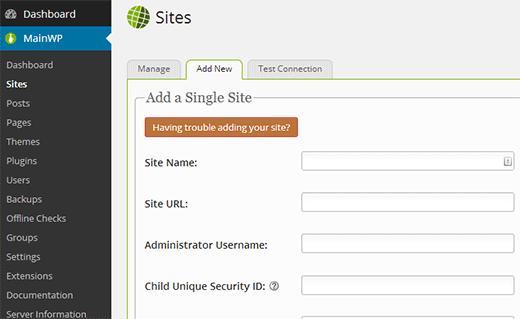 Adding sites in MainWP Dashboard Adding sites in MainWP Dashboard