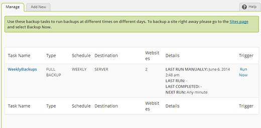 Managing your backup tasks Managing your backup tasks