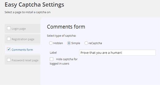 Easy Captcha Settings Easy Captcha Settings