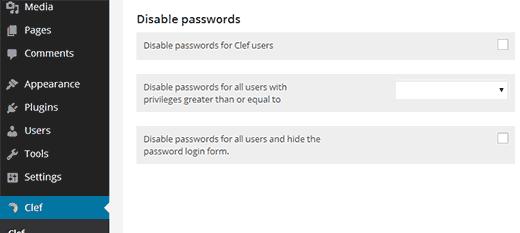Disable WordPress passwords when using Clef Disable WordPress passwords when using Clef