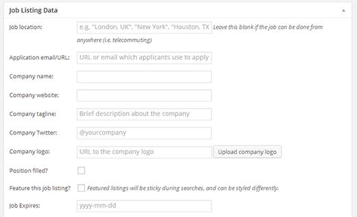 Job listing information Job listing information