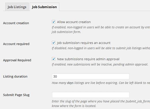 Configuring jobs submission settings Configuring jobs submission settings