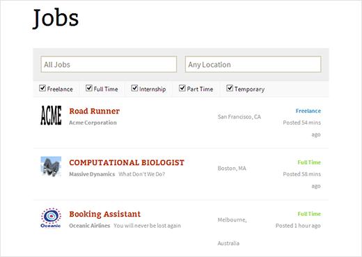 Job listings page Job listings page