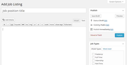 Adding a new job listing from WordPress admin area Adding a new job listing from WordPress admin area