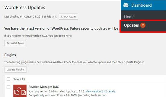 WordPress更新页面 WordPress更新页面