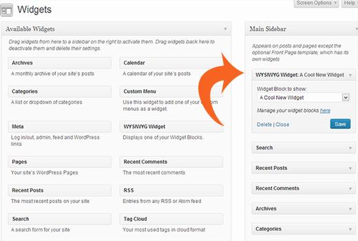 Drag and drop WYSIWYG widget into your sidebar Drag and drop WYSIWYG widget into your sidebar