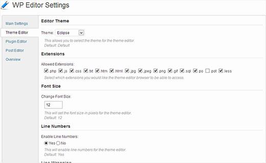 Adjusting settings for replacement theme editor for WordPress Adjusting settings for replacement theme editor for WordPress
