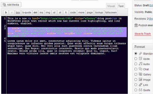 Text post editor with line numbers and highlighting Text post editor with line numbers and highlighting