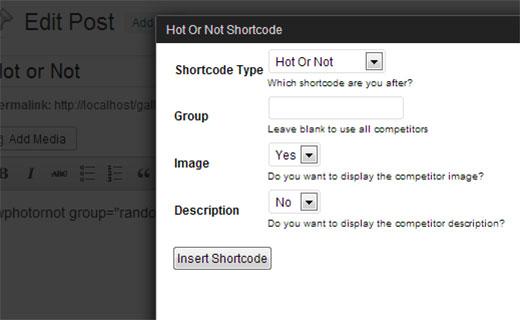 Insert shortcode using hot or not shortcode generator Insert shortcode using hot or not shortcode generator