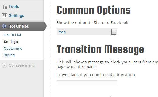 Configuring hot or not plugin settings Configuring hot or not plugin settings