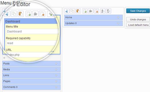 Editing admin menu interface Editing admin menu interface