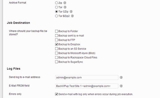 Choose backup destination and compression Choose backup destination and compression