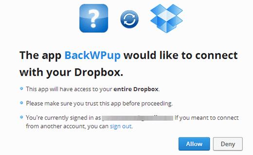 Giving BackWPup Access to your Dropbox account Giving BackWPup Access to your Dropbox account