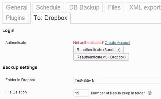 Authenticate with Dropbox to save your backups to Dropbox Authenticate with Dropbox to save your backups to Dropbox