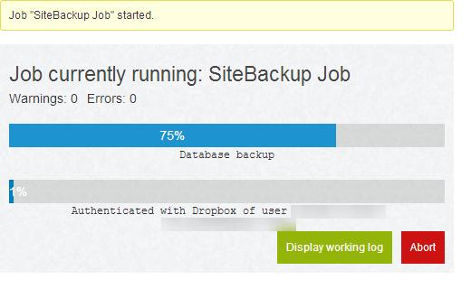 Running a manual backup job in BackWPup Running a manual backup job in BackWPup