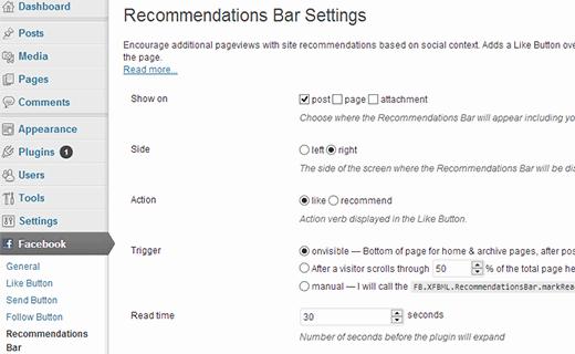 Facebook Recommendation bar settings Facebook Recommendation bar settings