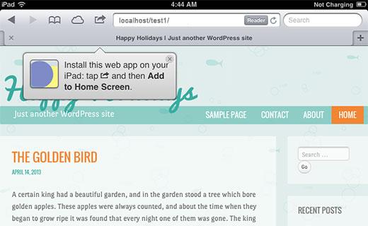 Balloon notification asking users to install as web app Balloon notification asking users to install as web app