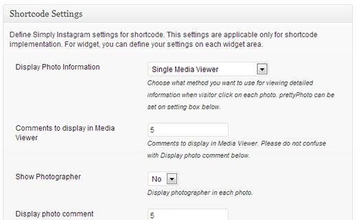 Instagram shortcode settings Instagram shortcode settings
