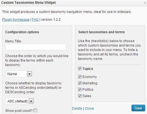Showing Custom Taxonomies in Sidebar using Widget Showing Custom Taxonomies in Sidebar using Widget