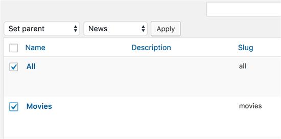 Set parent category to multiple categories Set parent category to multiple categories