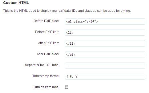 Use custom HTML for exif data display Use custom HTML for exif data display