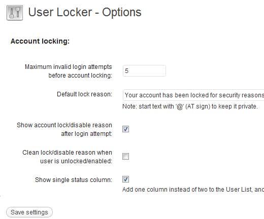 User Locker Settings User Locker Settings