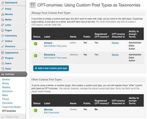 CPT-onomies settings CPT-onomies settings