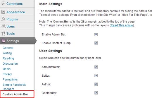 WP Custom Admin Bar Settings WP Custom Admin Bar Settings