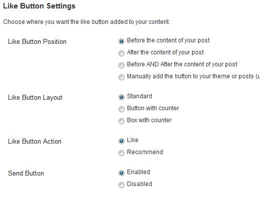 SFC Like Button Settings SFC Like Button Settings
