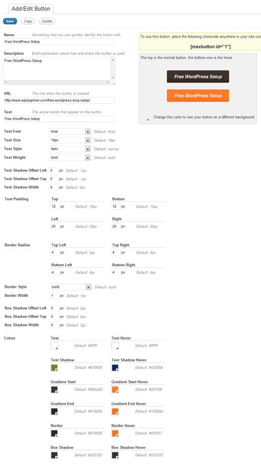MaxButtons Screen Options MaxButtons Screen Options