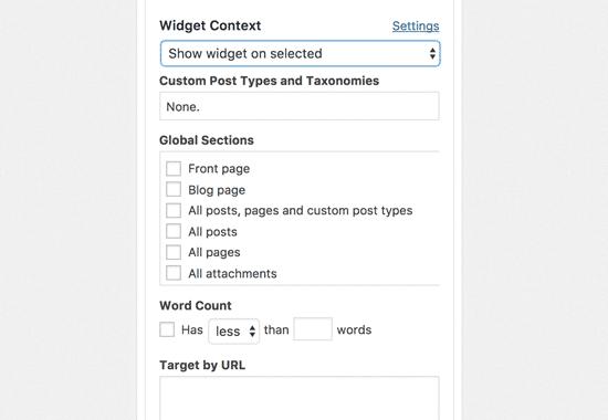 Widget Context settings Widget Context settings