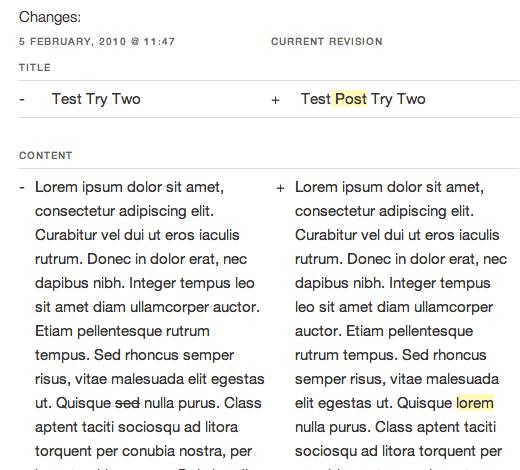 Post Revisions Display - Differences between old and new Post Revisions Display - Differences between old and new