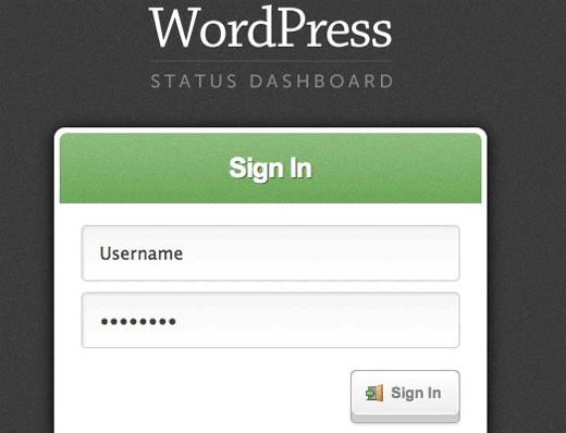 WP Status Dashboard - Login