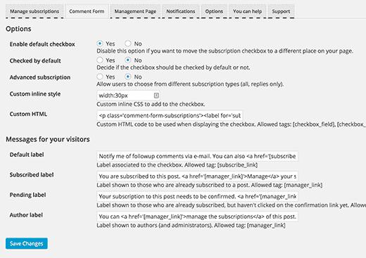 Comment Form Settings Comment Form Settings