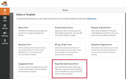 Selecting post submission form template Selecting post submission form template