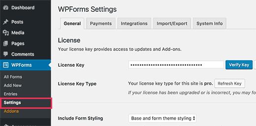 WPForms license key WPForms license key