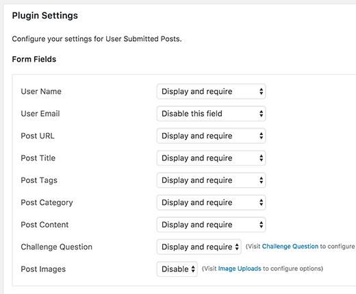 User submitted posts settings User submitted posts settings