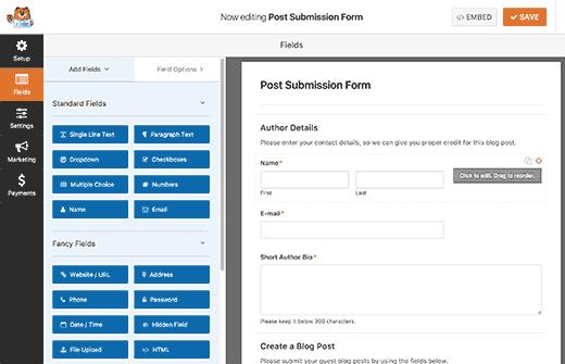 Editing the post submission form Editing the post submission form