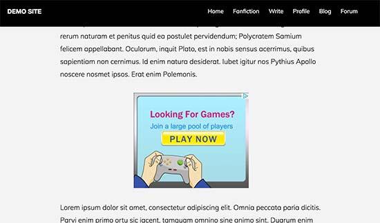 Ad displayed inside a WordPress post Ad displayed inside a WordPress post