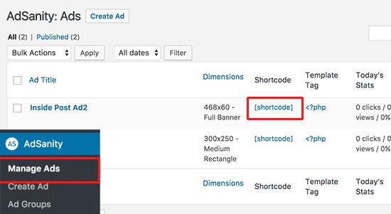 Copying ad shortcode Copying ad shortcode