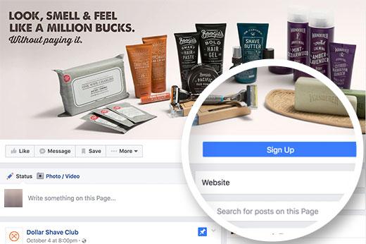 Call to action button on a Facebook business page Call to action button on a Facebook business page