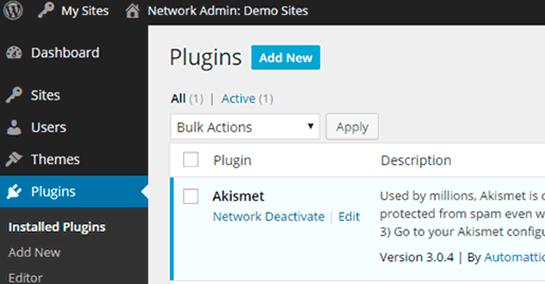 Network activated plugins Network activated plugins