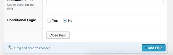 Close field and add another Close field and add another
