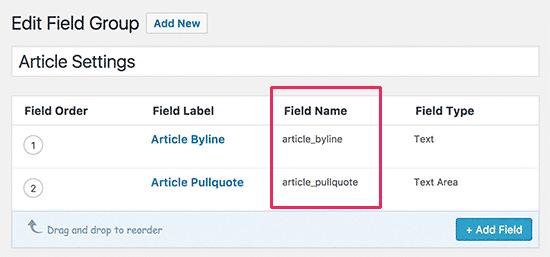 Field names Field names