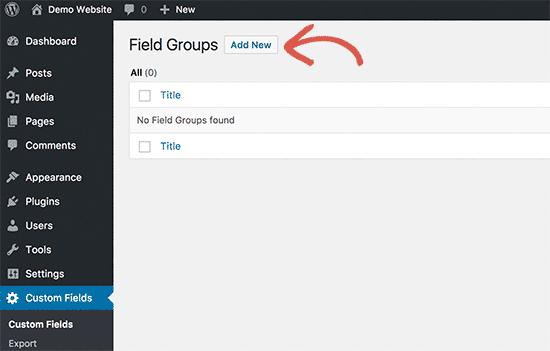Add new custom fields group Add new custom fields group