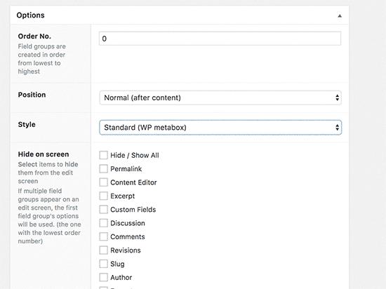 Meta box options Meta box options