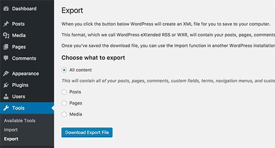 wpexportfile Download WordPress export file