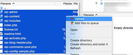 Upload WordPress files Upload WordPress files
