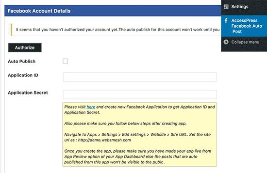 Facebook自动发布设置页面 Facebook自动发布设置页面