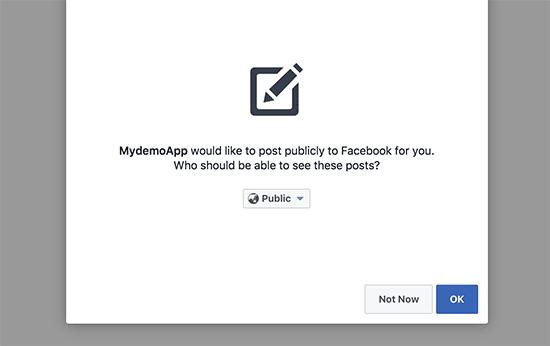 允许权限在Facebook上发布 允许权限在Facebook上发布